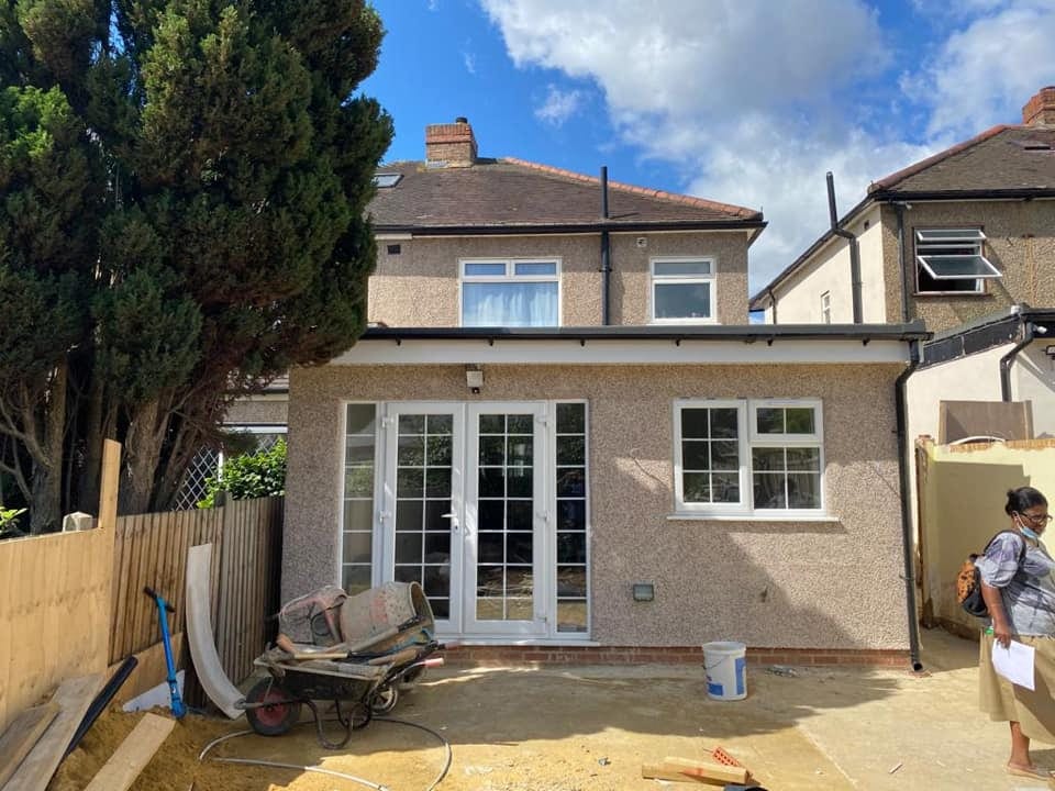 Single-storey rear extension on a 1930s semi-detached house with French doors