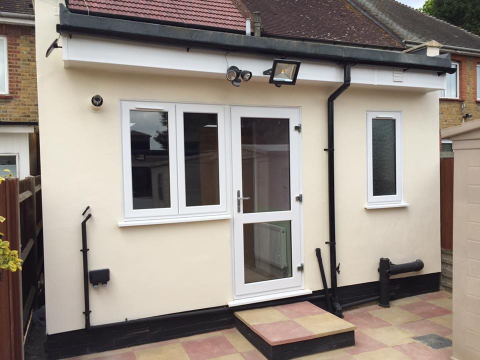 Rendered rear extension with French doors and lantern light