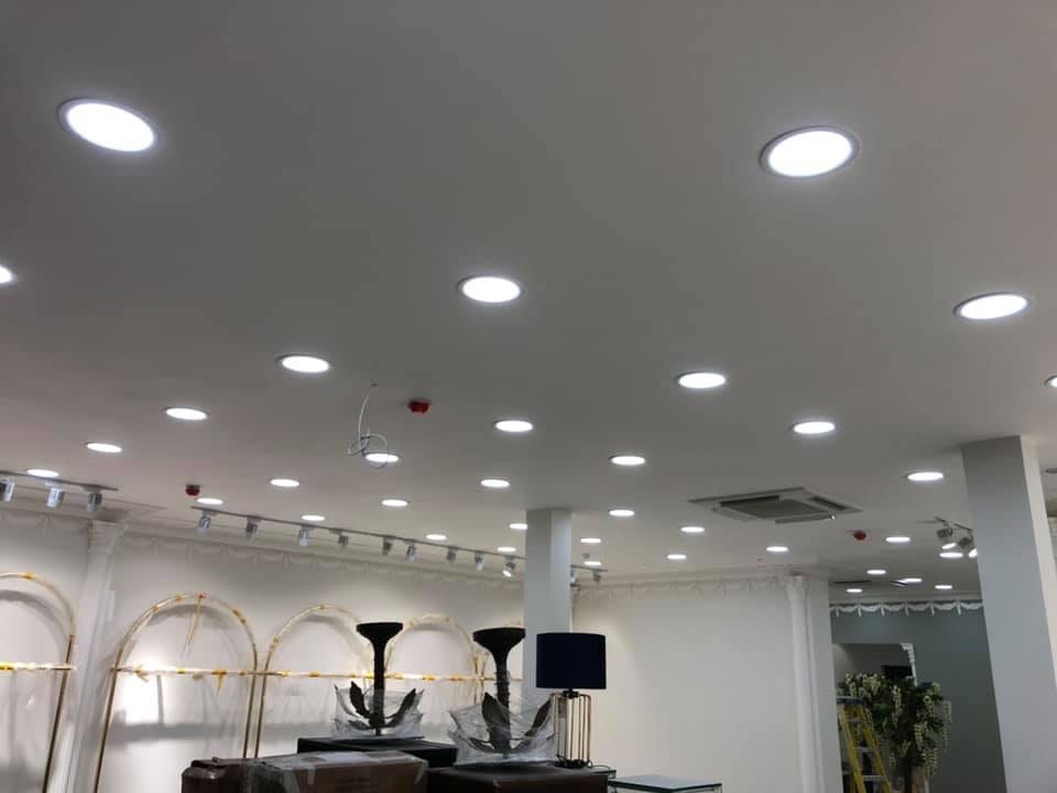 Open-plan interior with recessed spotlighting after refurbishment
